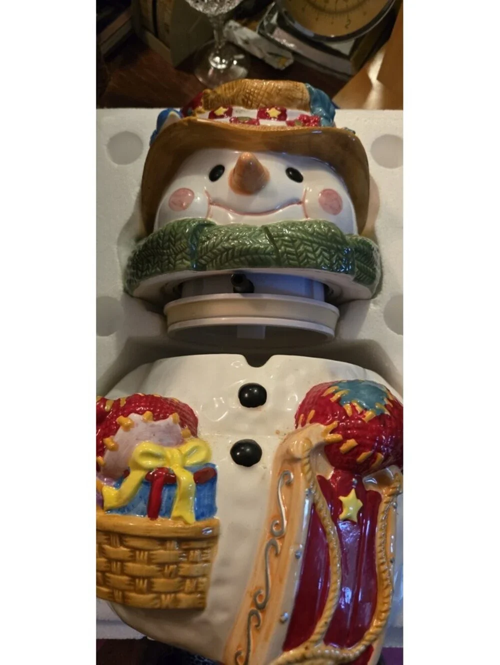 Ceramic Mr Christmas Animated Talking Musical Snowman Cookie Jar UNTESTED NIB